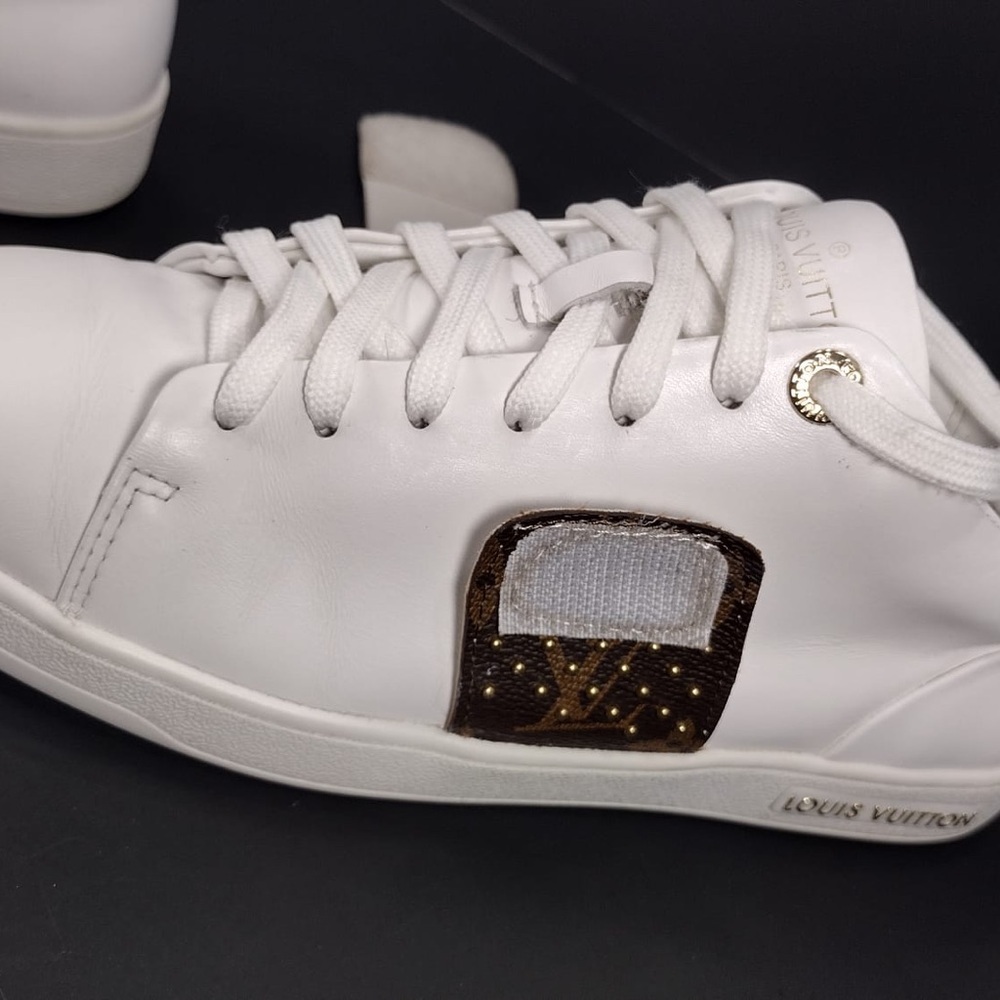 Louis Vuitton White Sneakers with Brown Strap size 8 pre owned Exellent Con - Picture 12 of 16